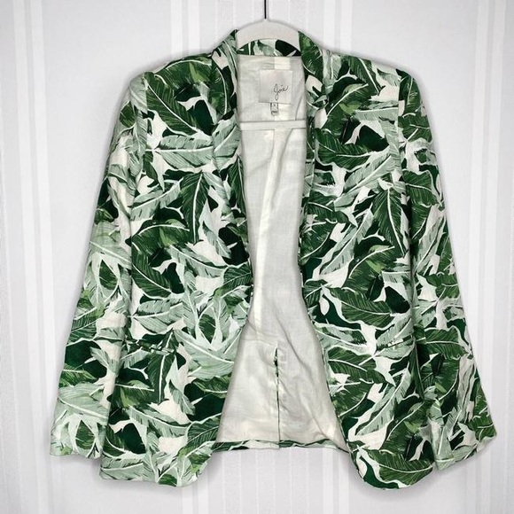 Joie Green Palm Leaf Mehra Open Blazer Linen Jacket - Picture 4 of 10